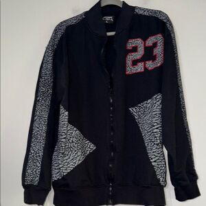 Varsity Jacket Black and Gray with Athletic Ribbed Collar